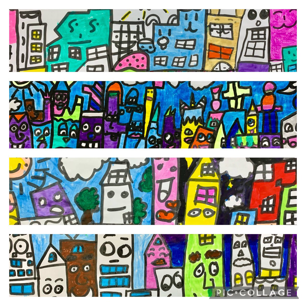 Collaborative cityscapes inspired by James Rizzi❤️💛💙🎨 #ArtSmart