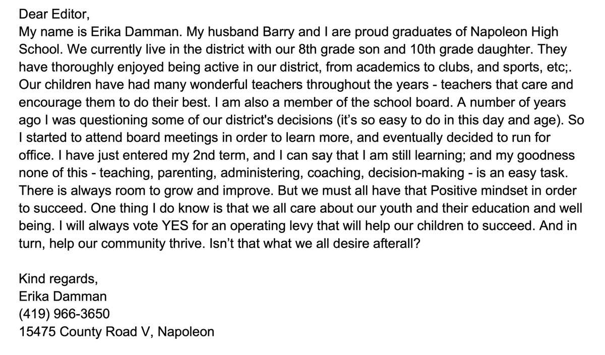 YESforNAS's tweet photo. Huge thanks to Erika Damman for unwavering support of our operating levy!  Erika believes in the power of education for our youth and the positive impact on our community. "I will always vote YES for an operating levy," she wisely says, ensuring our children succeed and our community thrives. Thanks, Erika, for your commitment! #YesforNAS