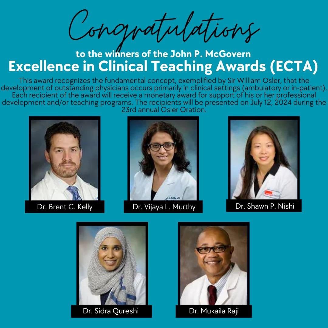 Congratulations to our APD, Dr. Qureshi, and specialty faculty, Dr. Nishi, on receiving the Excellence in Clinical Teaching Award! An incredibly well-deserved award for two outstanding educators and leaders. We are lucky to have them! 🎊 @UTMBProvost