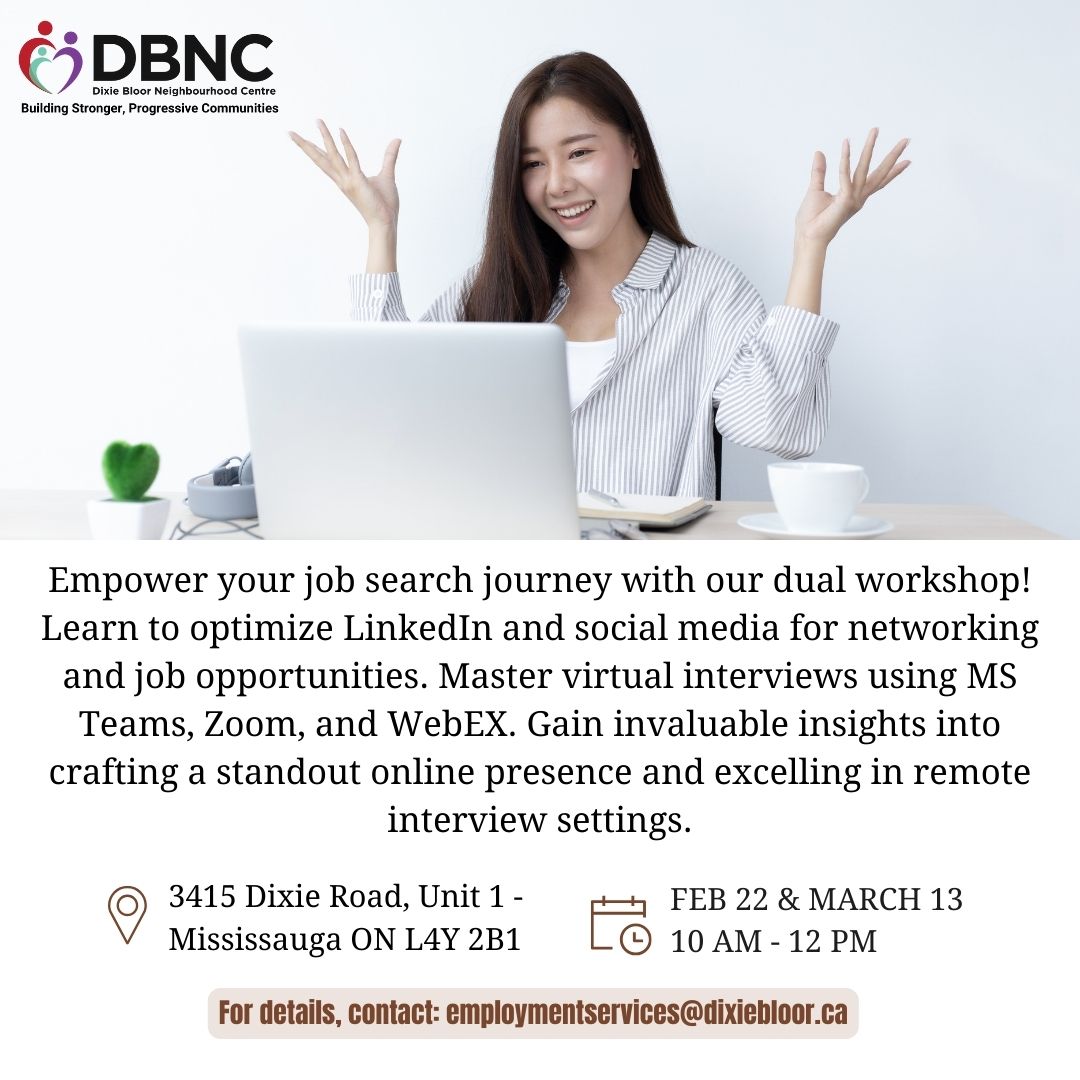 MyDBNC's tweet image. DBNC has a FREE dual workshop on #LinkedIN and #VirtualInterviews!

You won&apos;t want to miss this one. Swipe to learn more about what will be covered and register today!

Dates: February 22 and March 13, 2024
Time: 10:00 a.m. to 12:00 p.m.

#myDBNC #employment #findajob