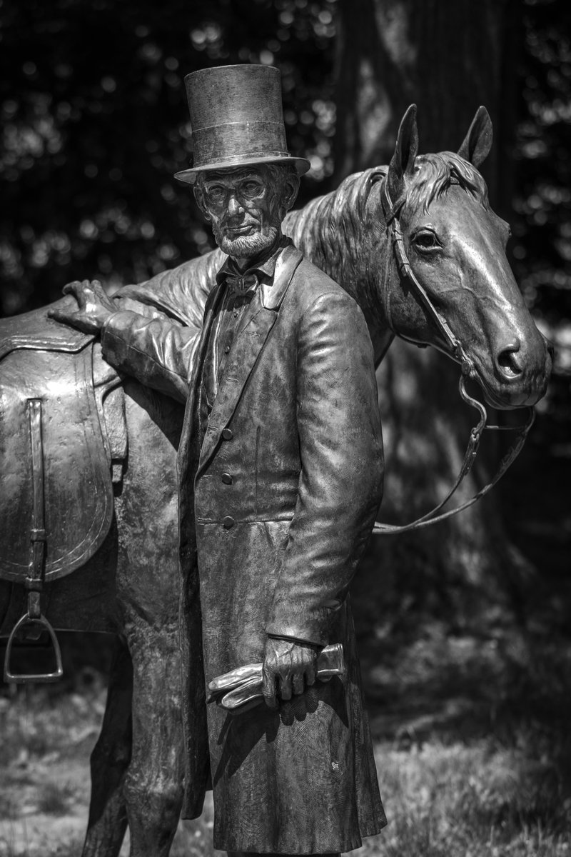#OTD in 1861 President Lincoln visited the Soliders' Home for the first time, a day after his wife visited and several days after being sworn in as president. Read more: lincolncottage.org/a-very-charmin… Photo of our statue by Brian Rimm.