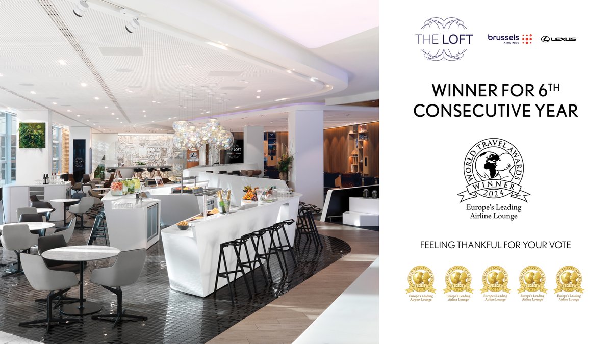 LexusiaNews's tweet photo. THE LOFT by Brussels Airlines, in collaboration with Lexus, clinches 'Europe's Leading Airline Lounge' for the sixth consecutive year, showcasing its commitment to excellence and innovation in airline hospitality. #Lexus https://t.co/2I60olY8UT https://t.co/64qYVHVUTU