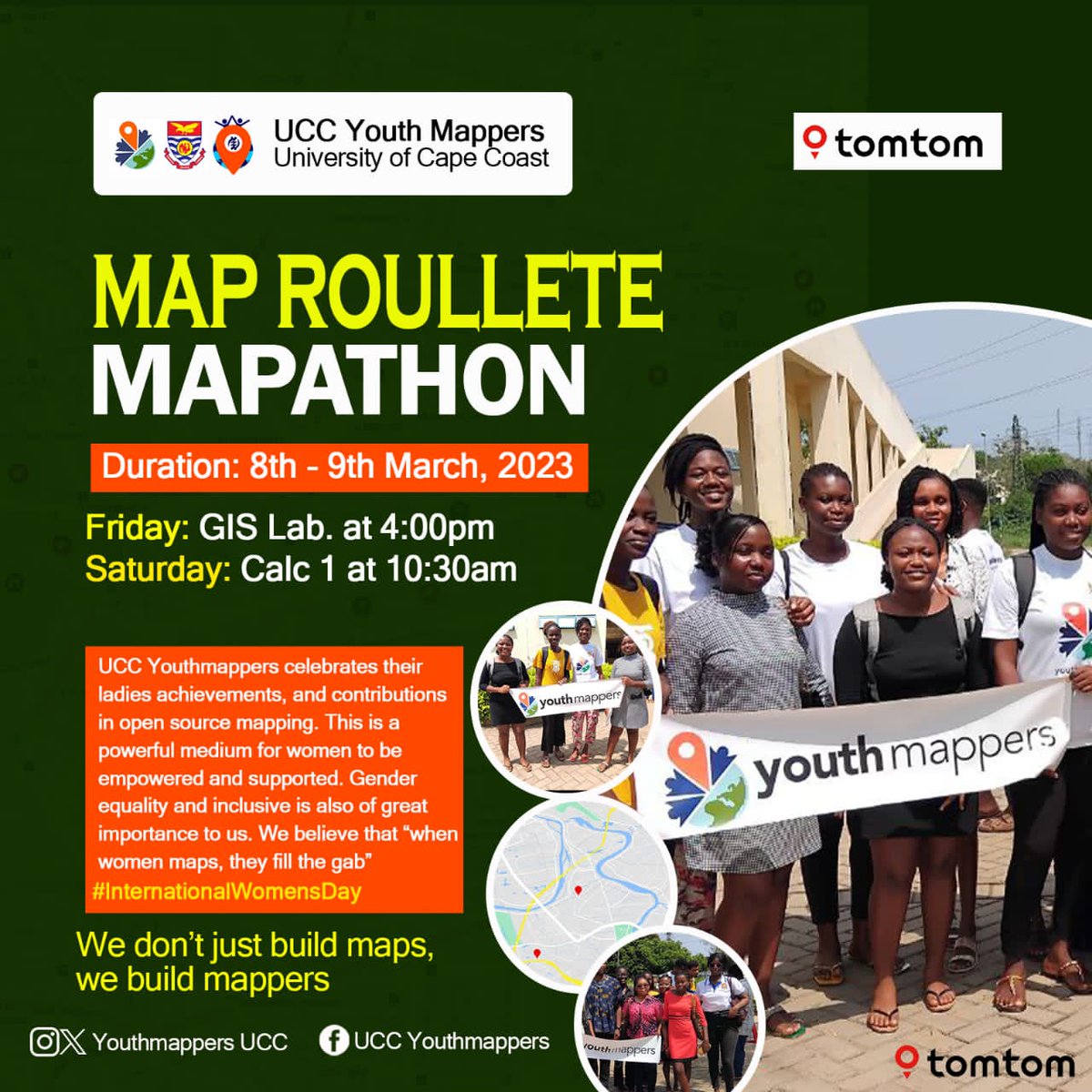 YouthmappersUCC's tweet photo. Celebrates the achievements and contributions of women in open source mapping. They invite everyone to join them in celebrating women's accomplishments in open source mapping and promoting a future where every voice and perspective is valued
#InternationalWomensDay
#letgirlsmap https://t.co/huMvSb4RwS