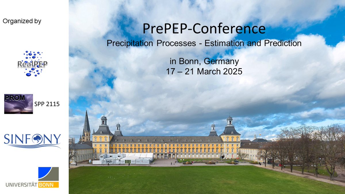 PROM (@promunibonn) on Twitter photo Save the date: Conference ‘Precipitation Processes - Estimation and Prediction (PrePEP)’ to be held 17-21 March 2025 in Bonn, Germany. Please visit indico.scc.kit.edu/event/prepep/ for more information. Looking forward to seeing you in Bonn! <a href="/UniBonn/">Rheinische Friedrich-Wilhelms-Universität Bonn</a> #DWD #Precipitation #Meteorology Save the date: Conference ‘Precipitation Processes - Estimation and Prediction (PrePEP)’ to be held 17-21 March 2025 in Bonn, Germany. Please visit indico.scc.kit.edu/event/prepep/ for more information. Looking forward to seeing you in Bonn! <a href="/UniBonn/">Rheinische Friedrich-Wilhelms-Universität Bonn</a> #DWD #Precipitation #Meteorology