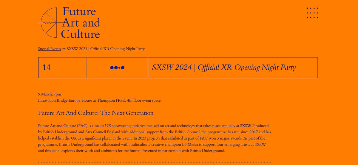 @ImmersiveFuture @CreativeET are in Austin! ⚡ We'll be at the Official @sxsw XR Opening Night Party from 7pm on Saturday 9th - hope to see some of you there! More info: bit.ly/49NBHNG @B_Undergr0und @ace_national @BritishArts