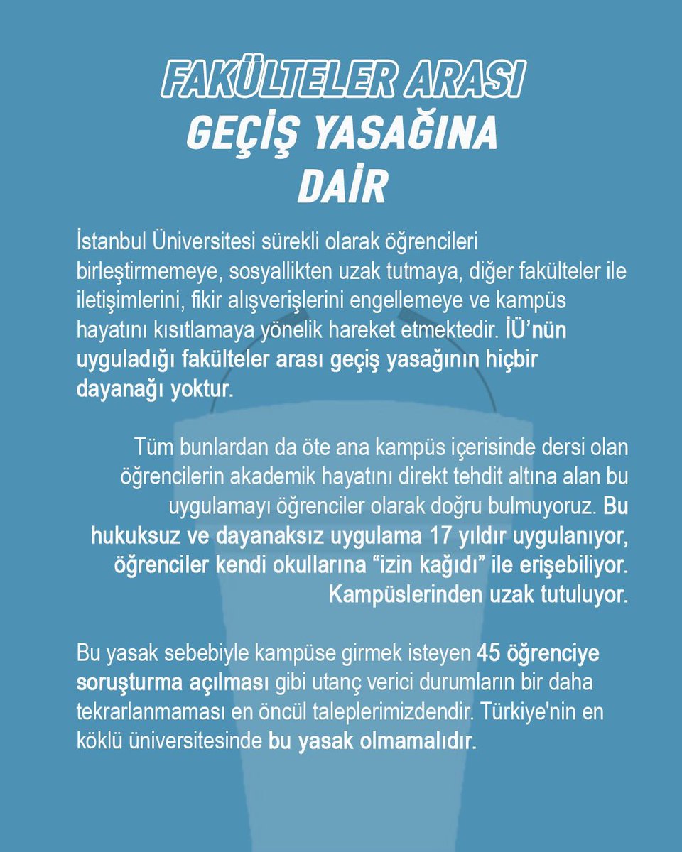 IuTalepler's tweet photo. Fakülteler arası geçiş yasağı derhal kaldırılmalıdır. https://t.co/L4E5XuO21R