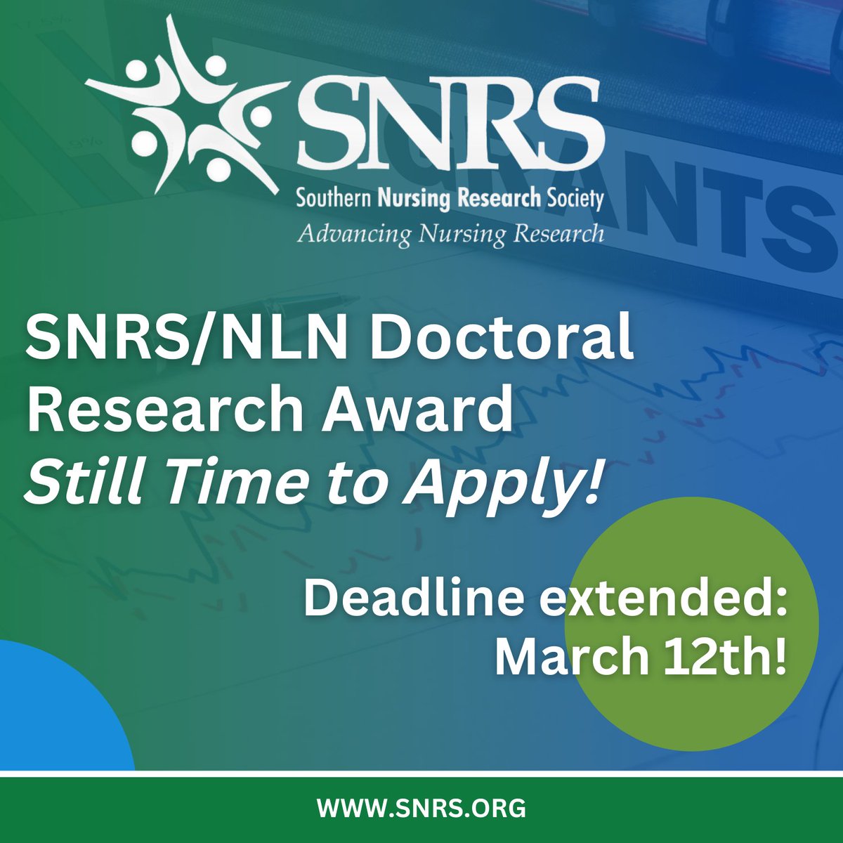 The deadline for the SNRS/NLN Doctoral Dissertation Award of $5,000 is March 12, 2024. 💻 Applicants for the SNRS Dissertation Award must be current members (full or student member) of SNRS. 👩🏽‍⚕️For more information: bit.ly/3Isd5Oi