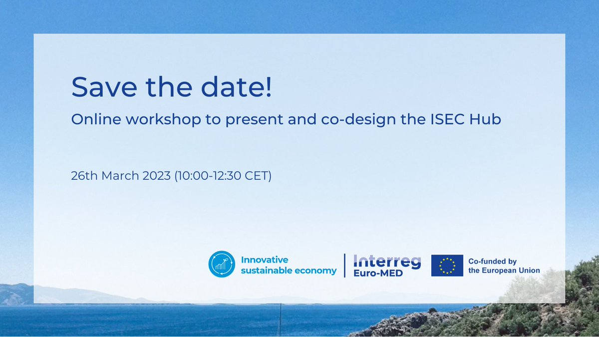 📅 #Savethedate!

Become an #ISECHub Ambassador and join us on the 26th of March for an interactive #workshop to co-design the Hub and shape the future of #sustainable innovation in the #Mediterranean 🚀

Register here⤵️
cutt.ly/4wVaFXGs