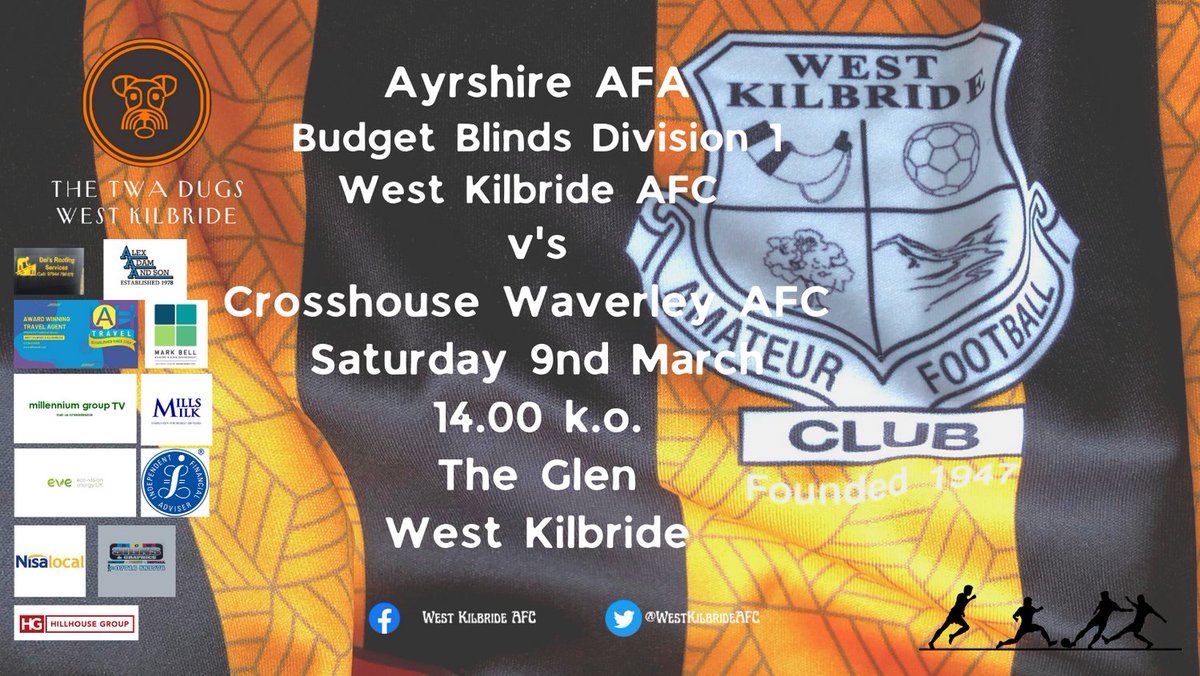 Another home game v’s Crosshouse Waverley in the league. Get down the Glen and support the boys 🟠⚫️🟠