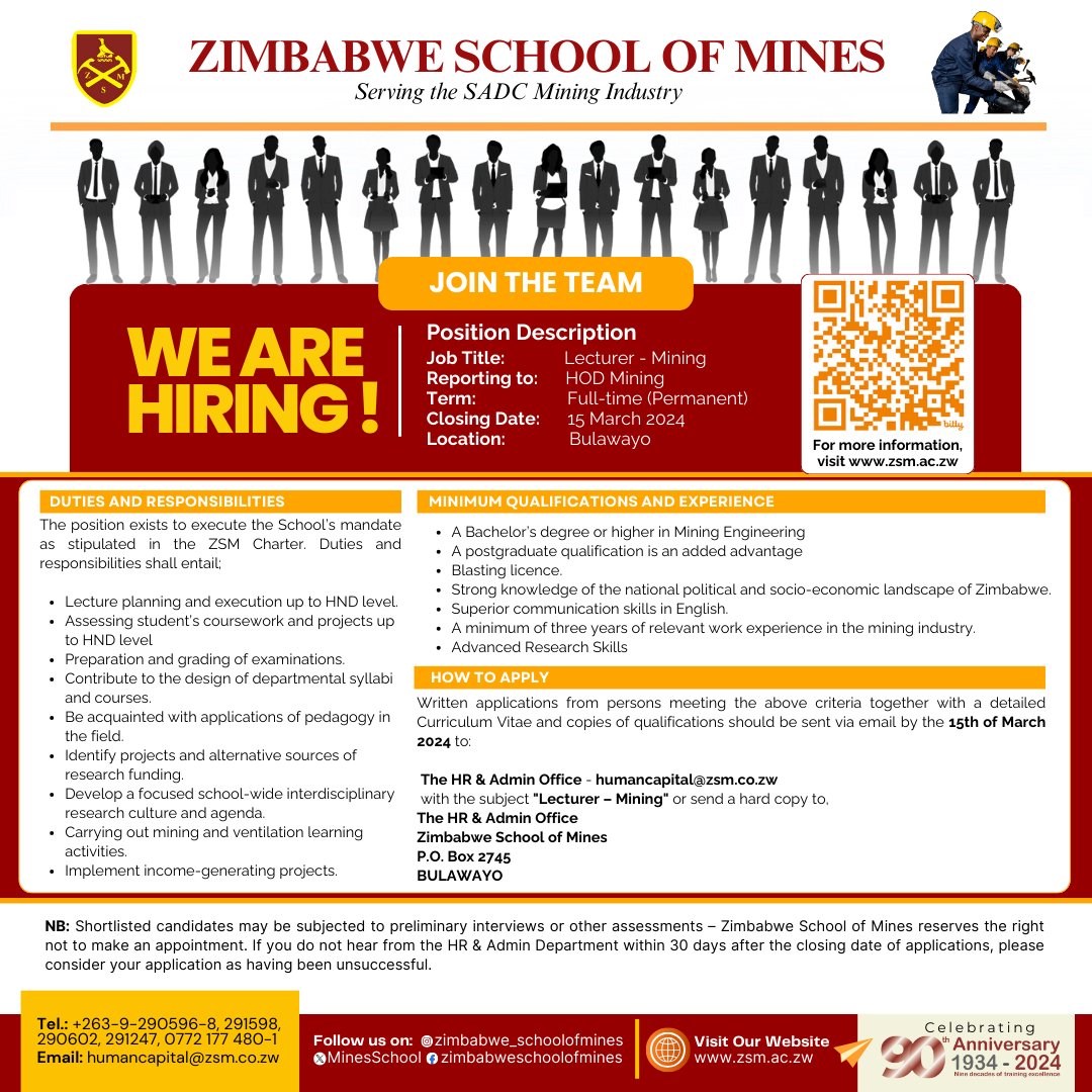 VACANCY - MINING- LECTURER
