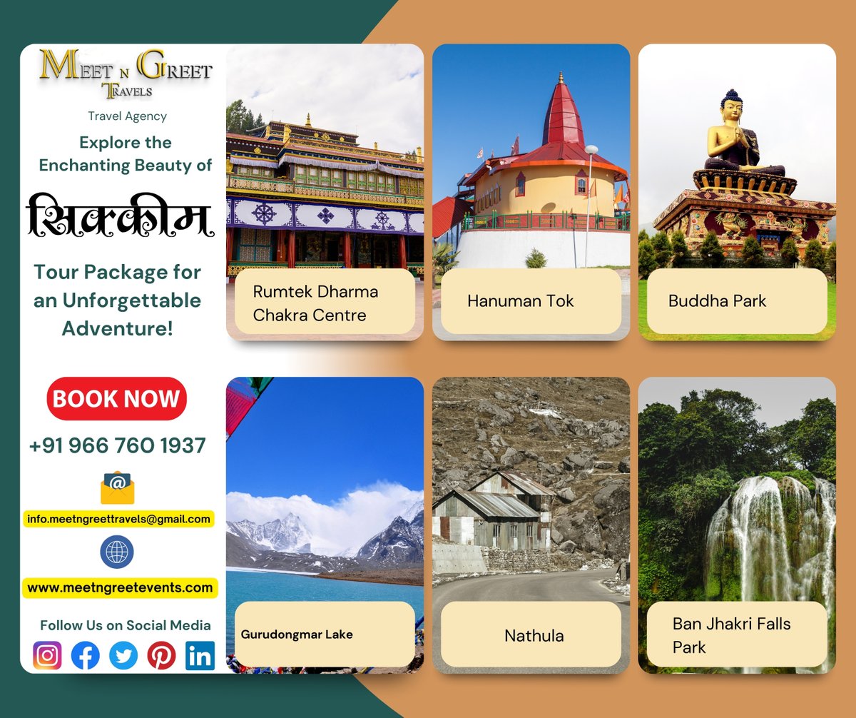 Embark on an unforgettable #journey through #sikkim with our exclusive tour package! Explore Rumtek Dharma Chakra Centre, Buddha Park, and Ban Jhakri Falls Park. Book now and experience the magic of Sikkim! 🏞️
#meetngreettravels #tourism #tripplanner