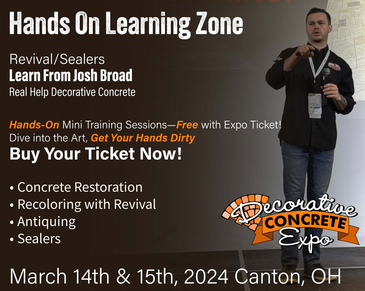 Don't miss hands-on Revival/Sealers training with Josh Broad! Learn about Restoration, Recoloring, Antiquing, and Sealers. Expo on March 14th &amp; 15th, 2024, in Canton, OH. Get your ticket now!
deco-cretesupply.com/expo/general-e…
