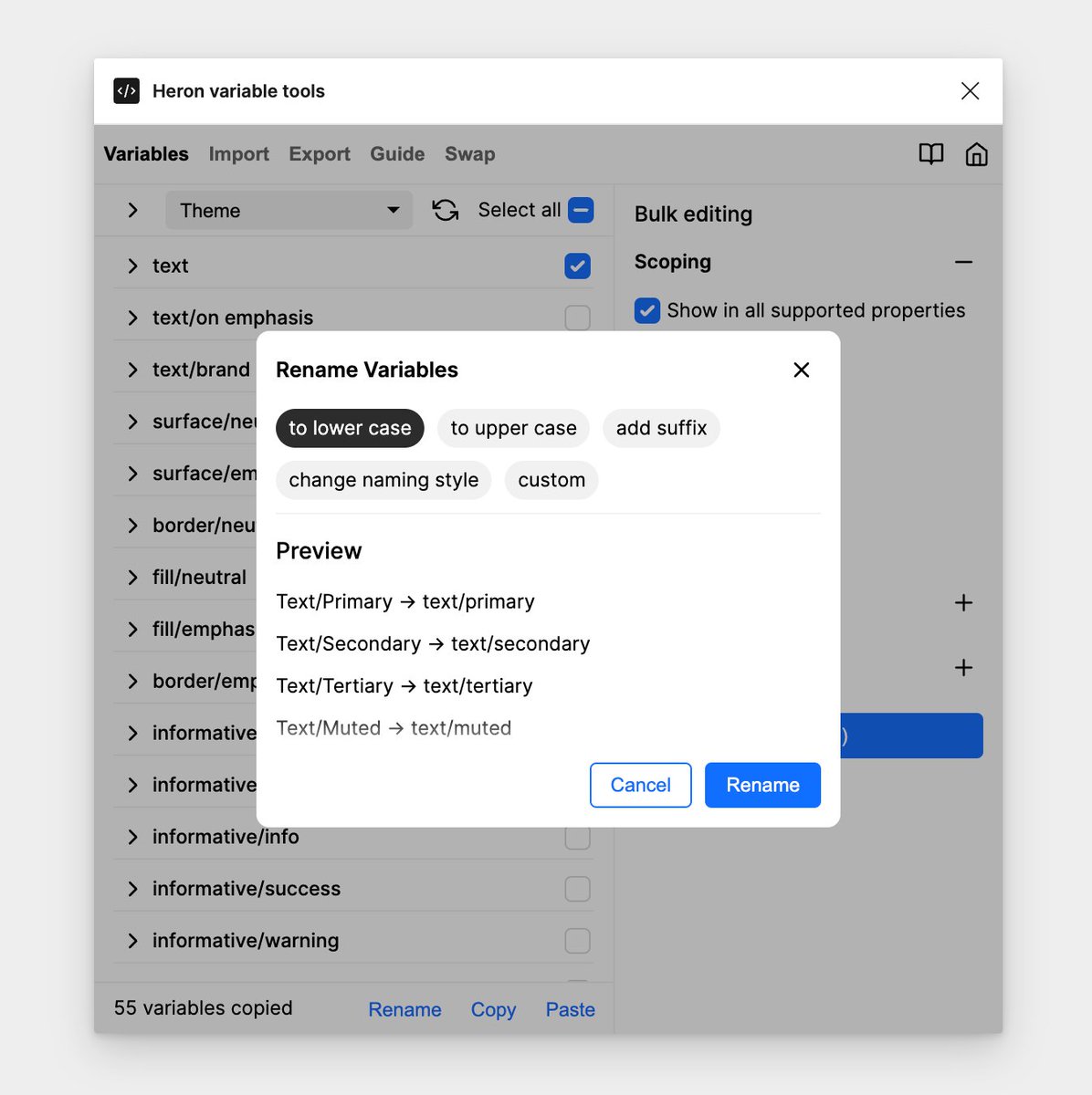 hal_lee_at_x's tweet image. Working on renaming variables for Heron variable tools.

#figmaplugins #buildinpublic #designsystem