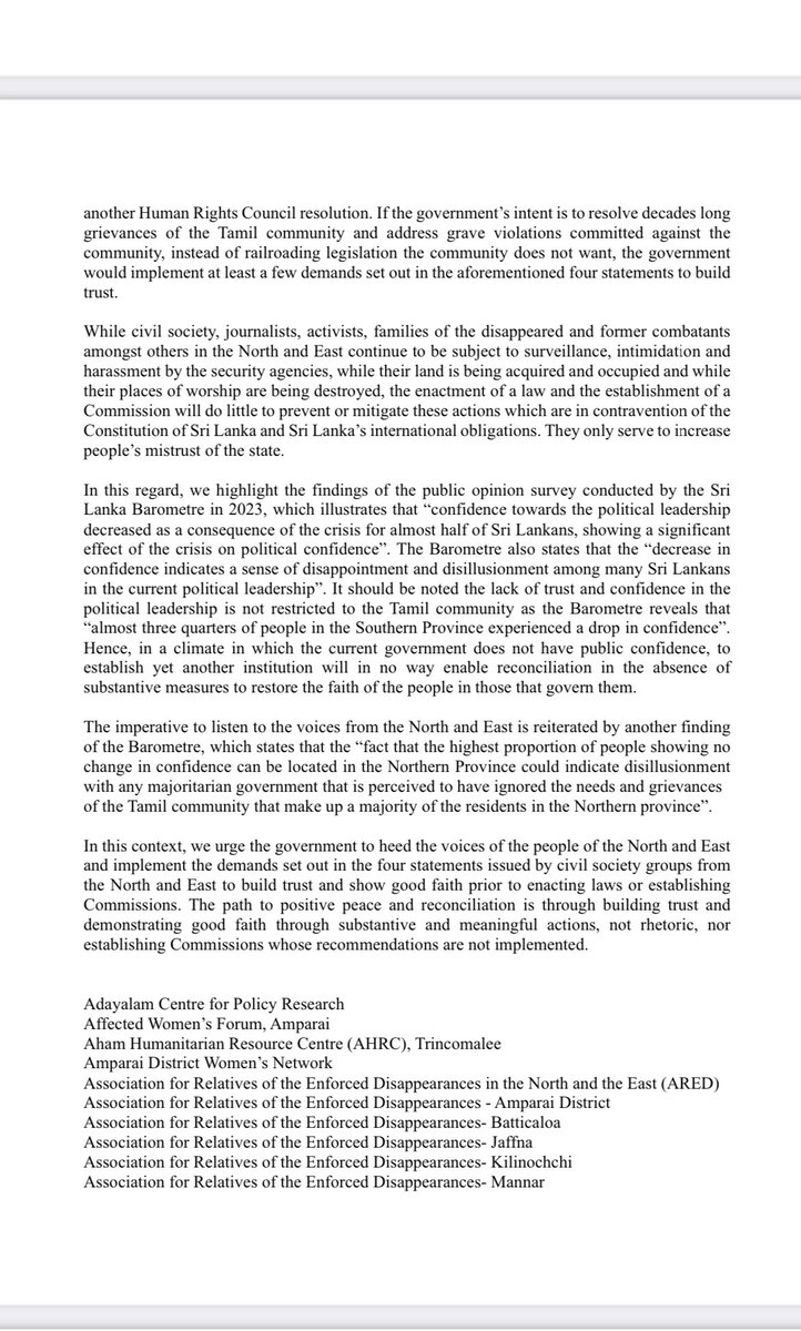 ambikasat's tweet photo. #CTUR
Civil society orgs and activists from, and those working with war effected communities in North and East wrote to Director-Gen, Interim Secretariat for Truth and Reconciliation Mechanisms stating their position on proposed Commission for Truth, Unity and Reconciliation. https://t.co/0rRnrQkNO3