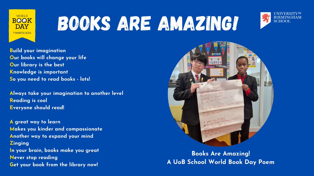 Pupils collaborated at break today to write a special #WorldBookDay poem - Books Are Amazing! #WorldBookDay2024