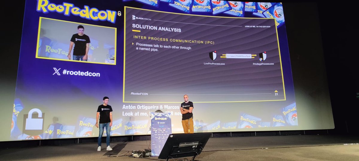 🤘🏼 Success. <a href="/antuache/">Antón Ortigueira</a> and @calvaruga, <a href="/BlackArrowSec/">BlackArrow</a> Red Team specialists, not only took control of an EDR but also captured the attention of the entire <a href="/rootedcon/">/RootedCON</a>.