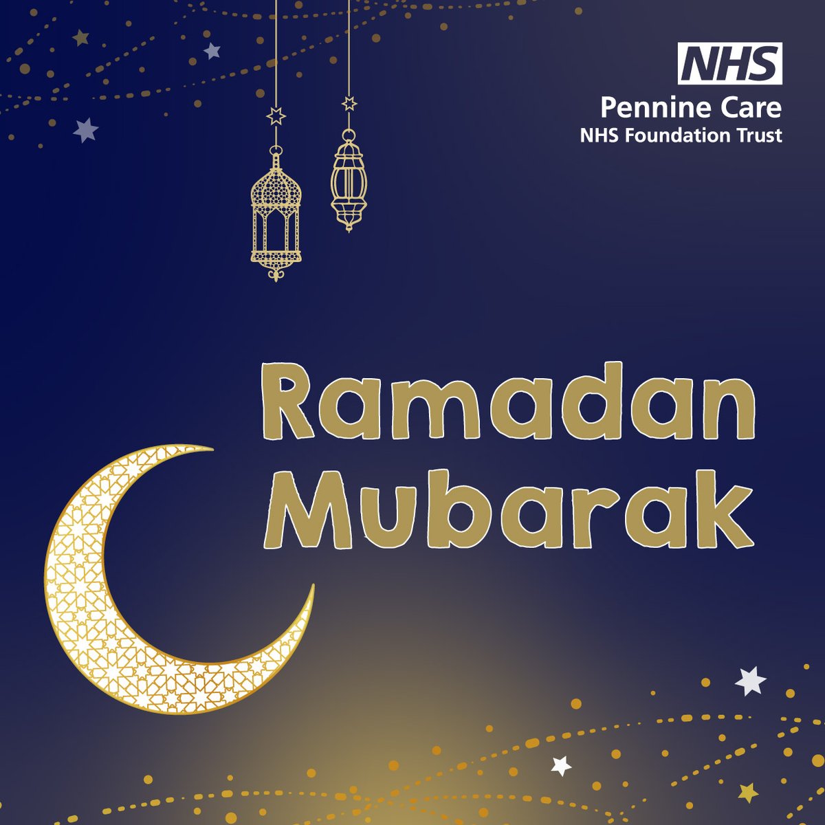 Ramadan Mubarak to those observing the holy month of #Ramadan. 

From all of us at Pennine Care, we wish you a blessed month.

Please look after yourself and others who are fasting, especially if you’re still working during the day too.

#RamadanMubarak