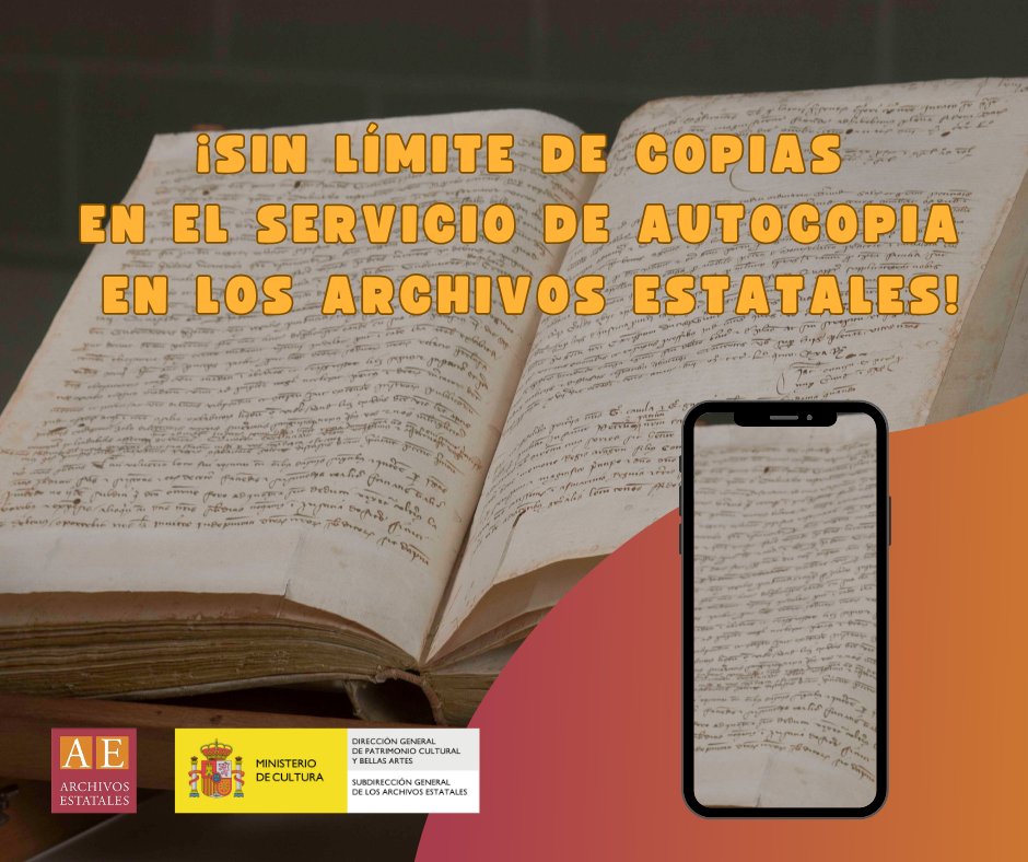 📢A partir de #hoy no hay límite de copias en el servicio de autocopia de los @ArchivosEst de @culturagob📢 ℹ️ Para más info, consulta en nuestros archivos.