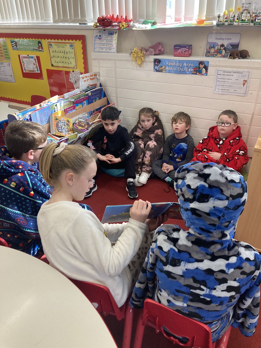 DanygraigP's tweet photo. Happy World Book Day! π Year 6 have been on a WBD quiz, a BBC book lesson and are now sharing stories with the year 2βs! #WorldBookDay2024 #dygpllc https://t.co/4vKuahC39k