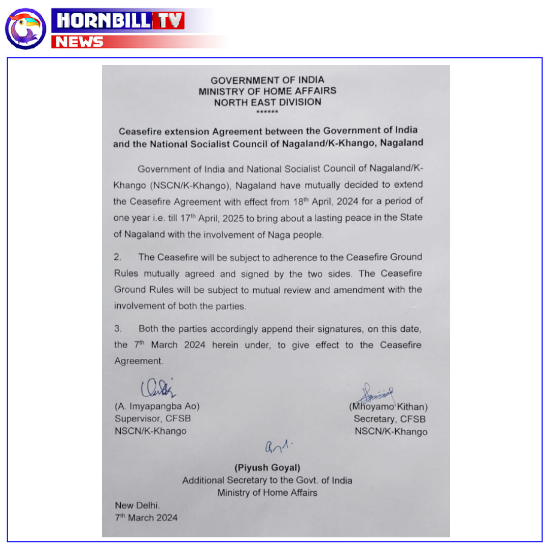 hornbilltv's tweet photo. Centre extends ceasefire agreement with NSCN-K (Khango) for the period of one year

#NSCN_K #Ceasefire #agreement #Centre #faction #Nagas #Nagaland https://t.co/Qpue3wSvLn