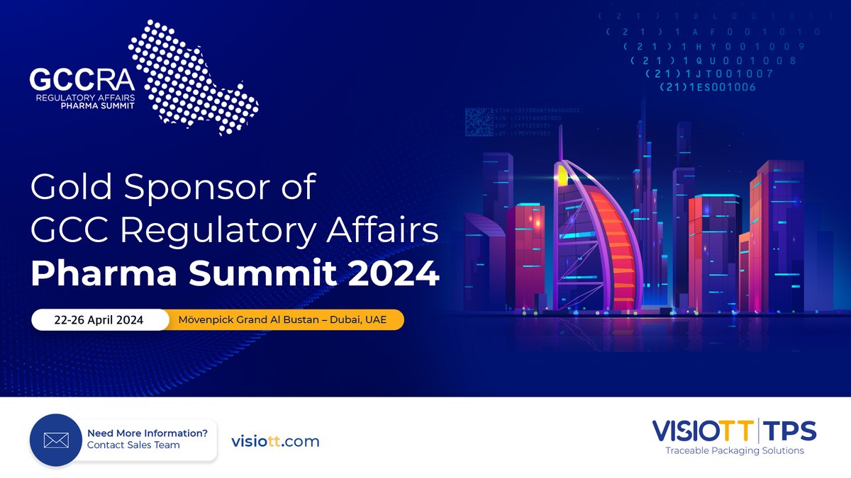 Visiotracktrace's tweet photo. Exciting Announcement! VISIOTT Traceable Packaging Solutions is delighted to share that we've joined as a Gold Sponsor for the GCC Regulatory Affairs Pharma Summit 2024! 🎉 Get more information: https://t.co/rxEC45pEjG
#GCCRegulatoryAffairsPharmaSummit #VISIOTT #Sponsor https://t.co/X6Arm2jS6u