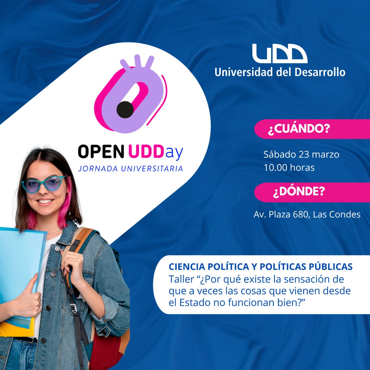 ¡Te invitamos a vivir una jornada universitaria junto a tus futuros compañeros en el Open UDDay!

🗓️ Sábado 23 de marzo
⌚ 10:00 horas
📍 Av. Plaza 680 - Las Condes

Inscripciones y más información 📲  udday.udd.cl
