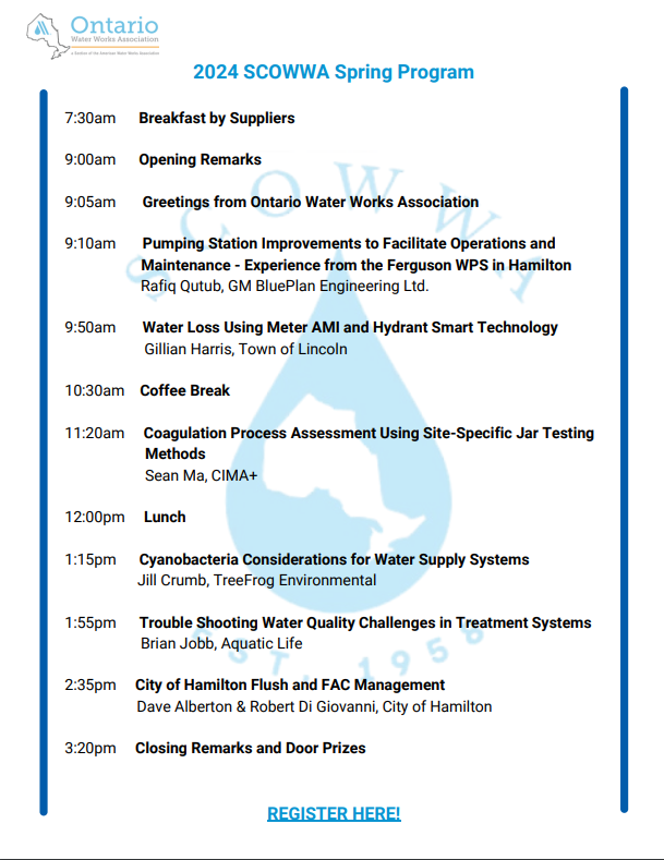 Registration is open for the 2024 Spring SCOWWA Conference on April 3rd in St. Catharines! 
Join us for a day of education, with presentations, exhibits, suppliers, and more! 
To view the program and register, please visit: site.pheedloop.com/event/EVEWXPML…