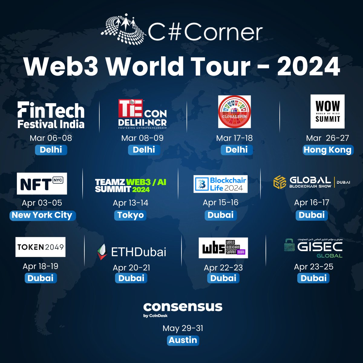 mcbeniwal's tweet image. Here comes the next few months of @CsharpCorner&apos;s #Web3 World Tour. More cities will be added soon:    c-sharpcorner.com/news/c-sharp-c…  #Web3 @SharpCommunity @SharpToken #SharpToken