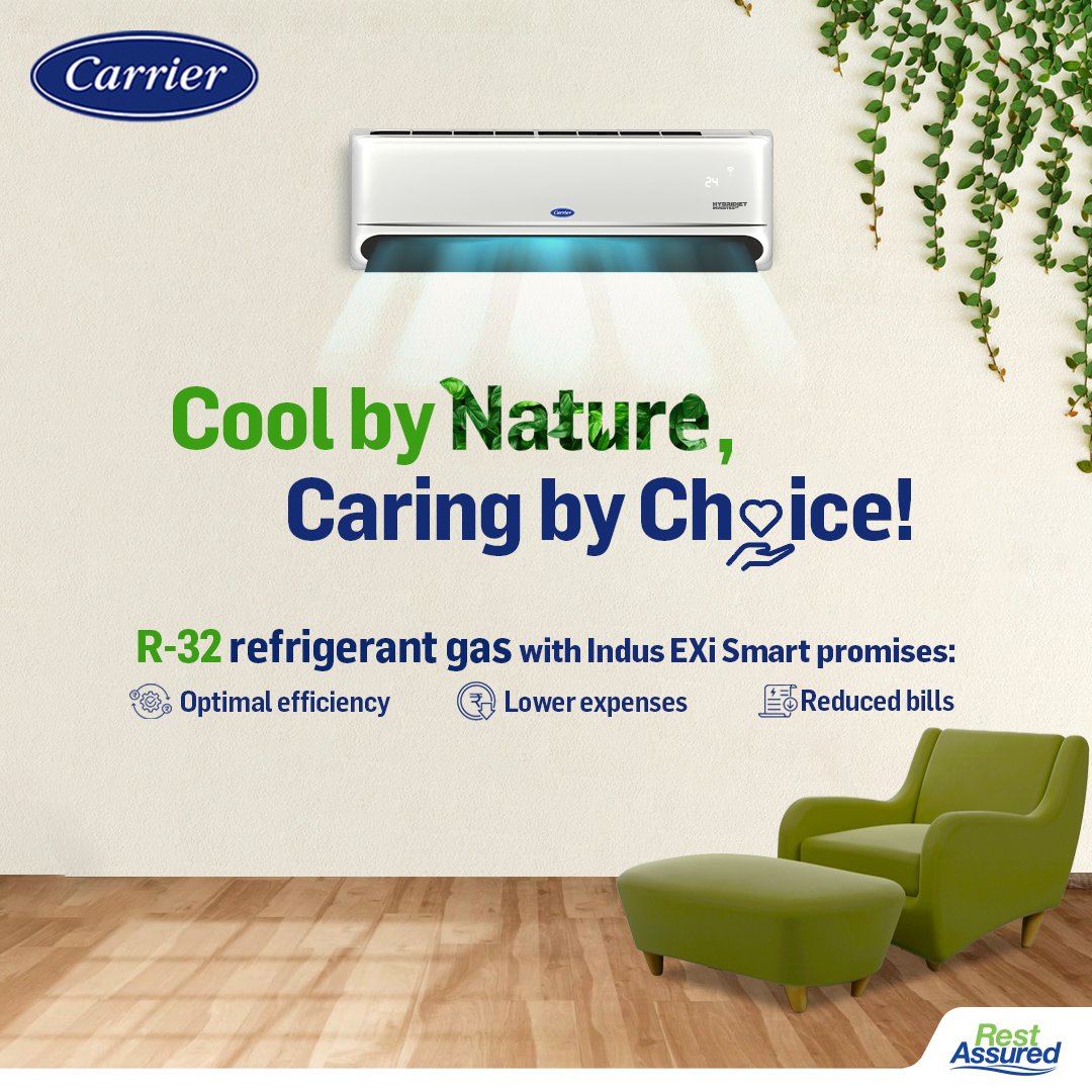 CarrierMideaInd's tweet photo. Comfort for you and comfort for the planet. With R-32 refrigerant gas, we promise a better future for the Earth too.
#CarrierMidea #carriercomfort #fatherofcool #restassured #supercomfortable #comfort #Ac #Sustainable https://t.co/PlkqIjvdp2