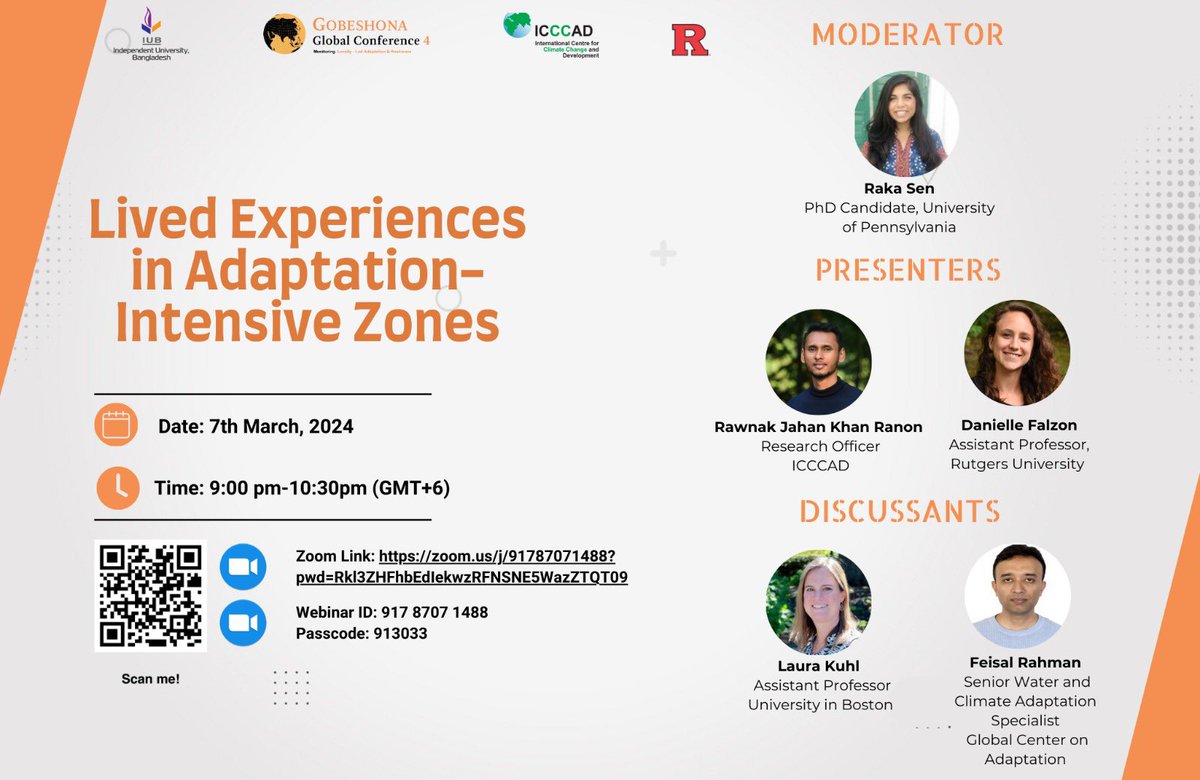 Join our @Gobeshona session in 80min on Lived Experiences in Adaptation-Intensive Regions! What does it mean for local people when adaptation project after adaptation project is implemented in their area disrupting their lives? zoom.us/j/91787071488?… @RanonJahan @douwevanschie