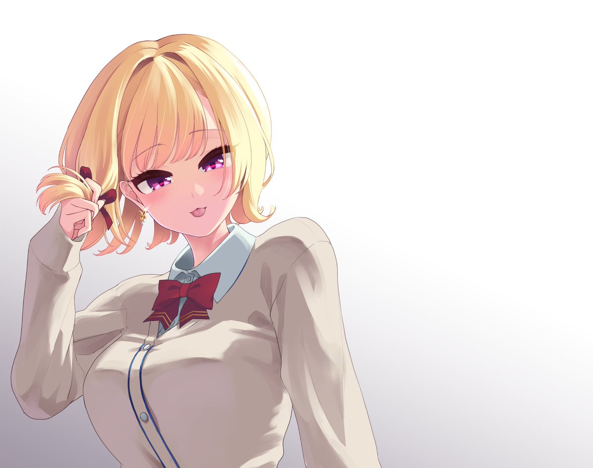 1girl blonde hair solo glasses tongue tongue out bow  illustration images