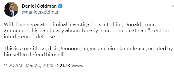 Fuacata66's tweet photo. @Jason_oct @RepMattGaetz If all the investigations began long b4 he even announced to run, 1 as early as 2019, then how do u figure a prosecution/investigation is election interference, dumbass? If he is innocent &amp; wants to clear up his schedule, then why is he stalling the cases till after the election? https://t.co/tIyAwQ8SJ3