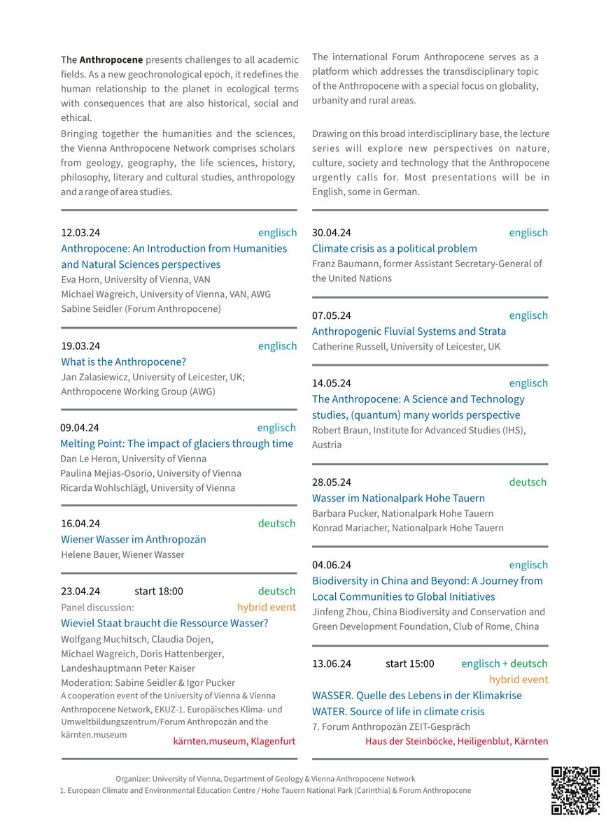 Vienna Anthropocene Network (VAN) (@vienna_van) on Twitter photo Join us for the kick-off event of our online #lectureseries "Welcome to the #Anthropocene" 🌍
🔹 Tomorrow, 12 March at 5 pm CET
🔹 Online via Zoom - summer term 2024 on Tuesdays, 5-7 pm CET & CEST
<a href="/univienna/">Universität Wien</a>
Details & registration link here: anthropocene.univie.ac.at/news-events/de… Join us for the kick-off event of our online #lectureseries "Welcome to the #Anthropocene" 🌍
🔹 Tomorrow, 12 March at 5 pm CET
🔹 Online via Zoom - summer term 2024 on Tuesdays, 5-7 pm CET & CEST
<a href="/univienna/">Universität Wien</a>
Details & registration link here: anthropocene.univie.ac.at/news-events/de…