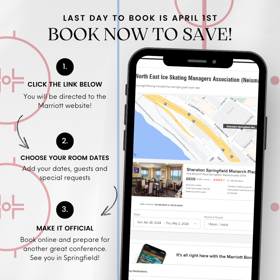 IceManagers's tweet photo. Time to book your room for this year's Spring Conference &amp; Trade show is running out!

The discounted rate of $179/night expires on Monday April 1, 2024.  Booking couldn't be any easier- just click the link below! 

https://t.co/ZDTEnHZ1JU

🏨See you in Springfield 
📆 4/28-5/2 https://t.co/tM9rvxUrr3