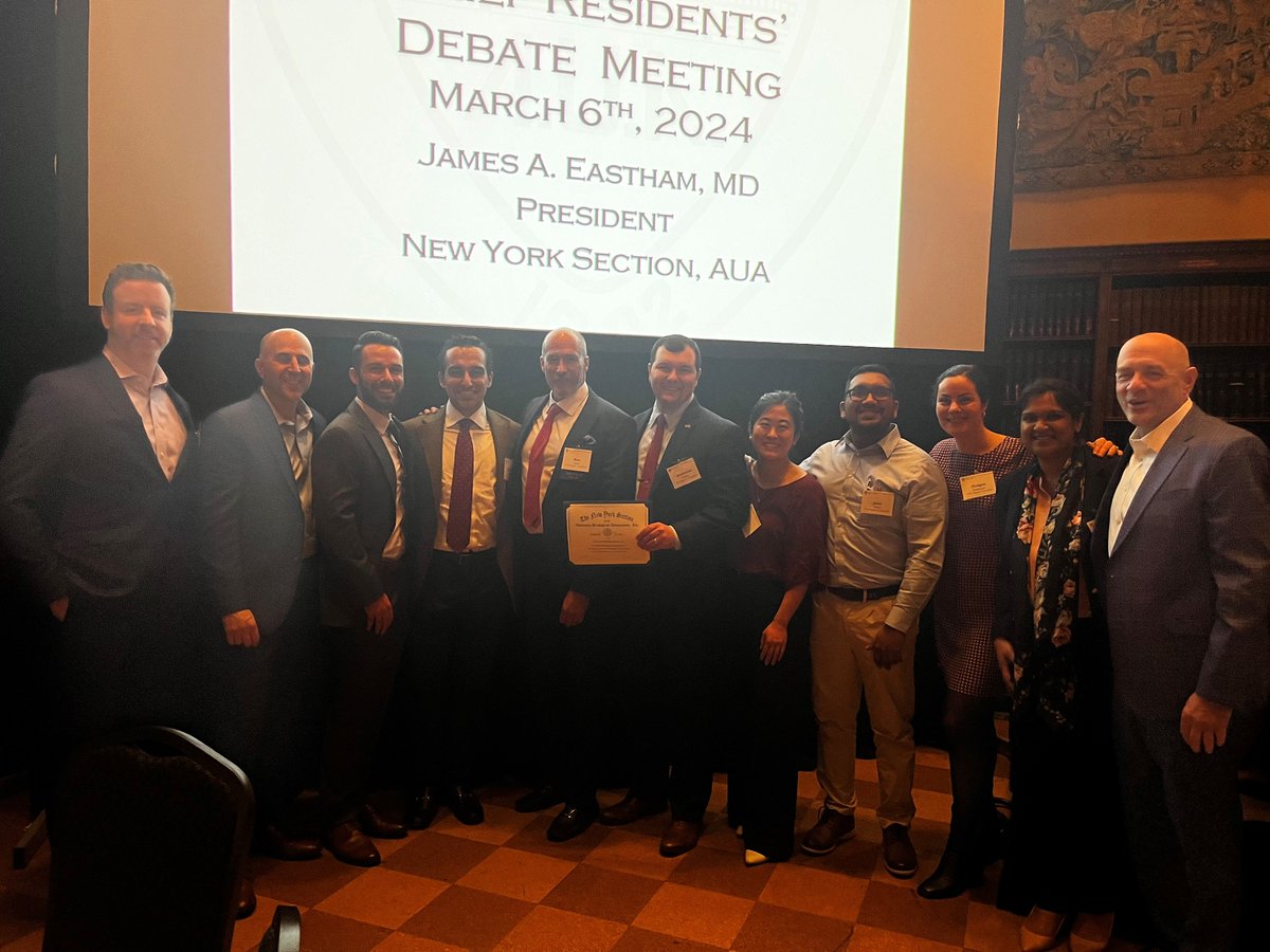 Congratulations to our first Chief Resident, Dr. Phillip Westbrook for an outstanding debate WIN at the AUA NY section Annual Chief Resident Debate and to our Chairman Dr. Aaron Katz, Program Chair, for the evening's event! #AUA#NYULISOM#UroResident#AUANY