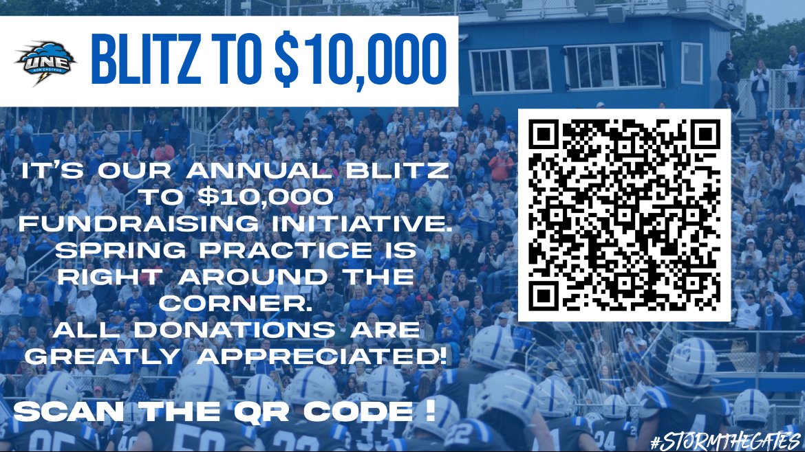 We're currently in the midst of our annual Fundraising Blitz to $10k! Please help support the Nor'Easters! 🌩️🏈 #STG Link: alumni.une.edu/s/1080/m20/int…