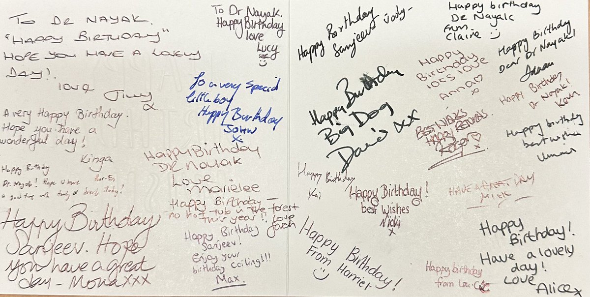 Amazing team here @UHNM_NHS . Taken day off today for my birthday but had to come in to work to perform an emergency operation. Had the best birthday surprise by receiving this birthday card signed by members of my team.