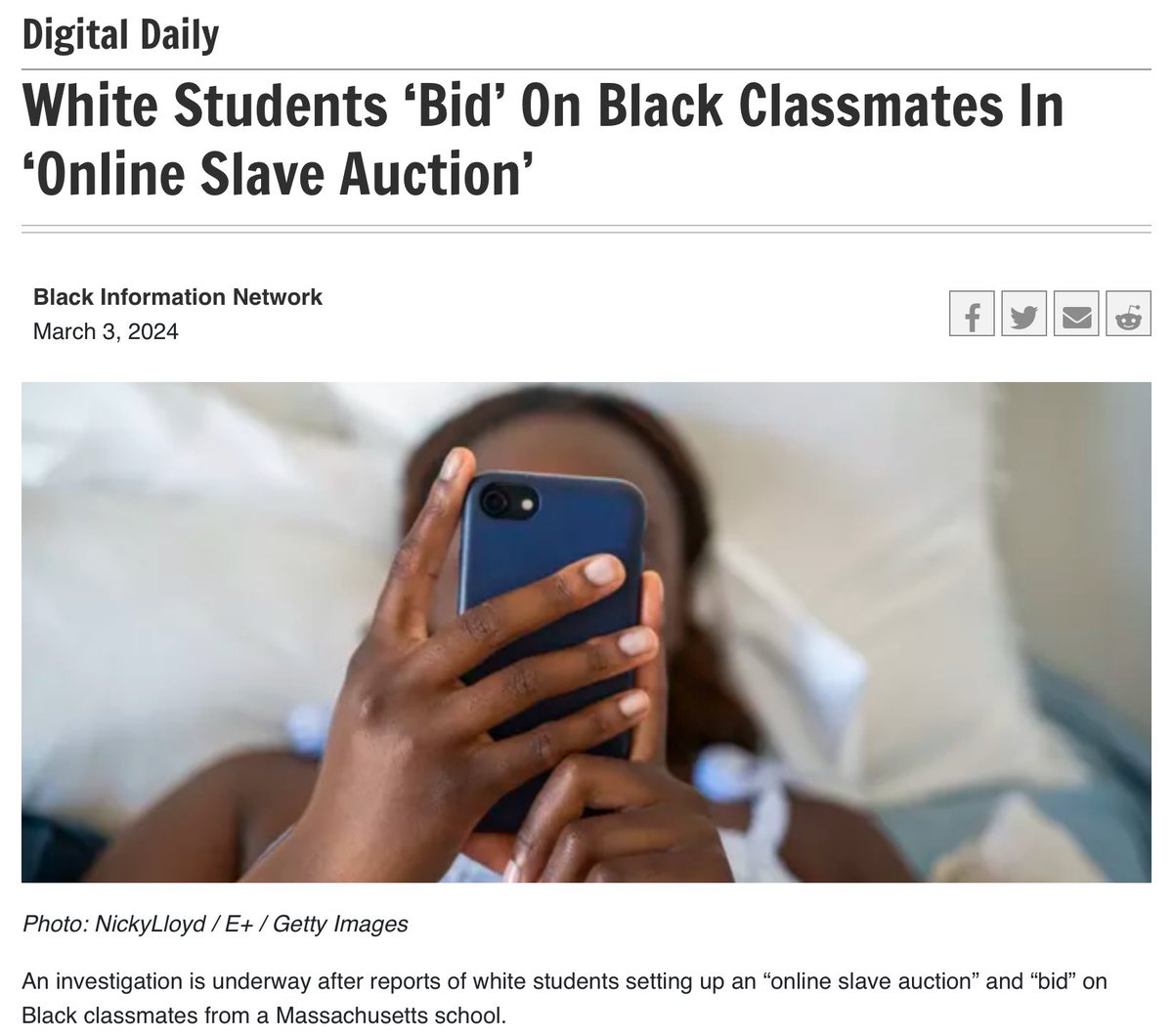 The irony of white students from a predominantly white school in a predominantly white town holding a mock slave auction and bidding on their fellow Black students during Black History Month in a nation where schools are being banned from teaching that slave auctions actually