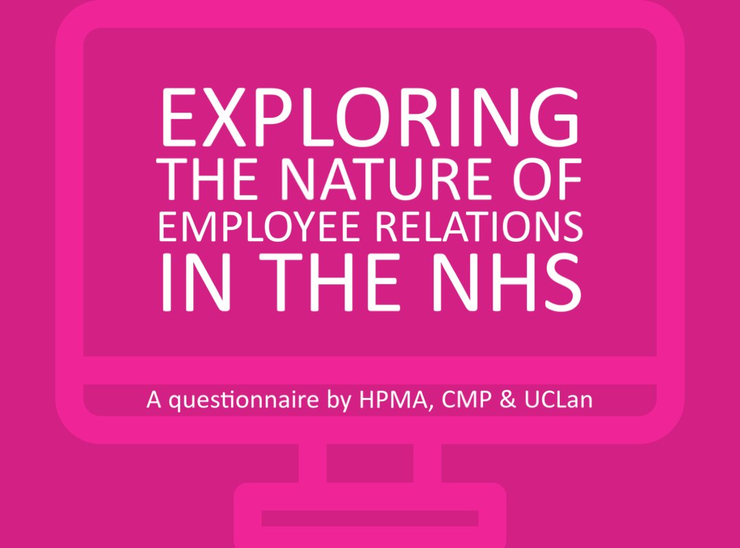 Ensuring staff wellbeing, giving them a ‘voice’, &amp; resolving disputes fairly &amp; effectively can be challenging in the NHS. We must learn more so we can act.

HPMA, <a href="/cmpresolutions/">CMP</a> &amp; @UCLan researchers invite you to join our study with this questionnaire:  l4v262dyf6m.typeform.com/to/Y8yunVH4?ty…