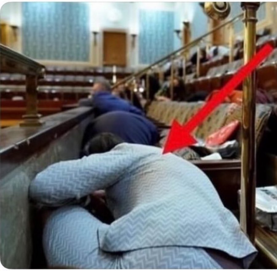 “Nothing happened on January 6th” said Elise Stefanik, seen here cowering for her life on January 6th.