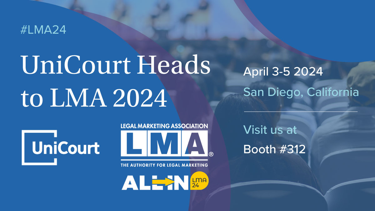 We are excited to be sponsoring the #LMA24 Annual Conference, April 3-5, in San Diego, California! Will you be there? We hope to meet you and share the value of #CourtData #APIs for your #LawFirmMarketing initiatives. Look for us at Booth #312 in the Pacific Ballroom. @LMAintl…