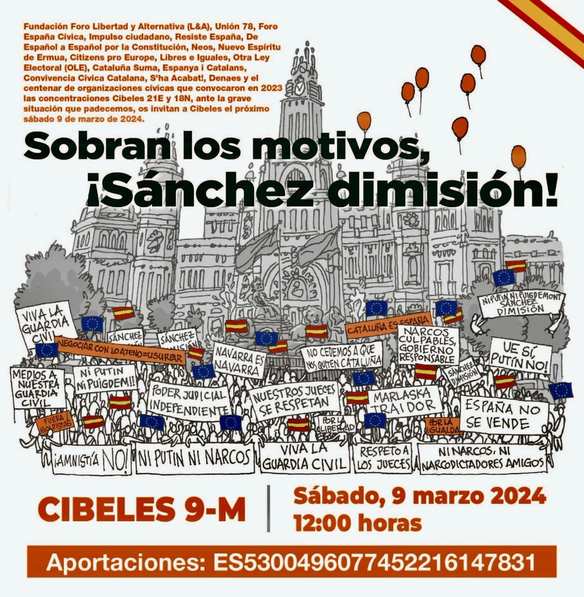 27 de febrero de 1981 más de dos millones de ciudadanos se manifestaron en Madrid por la libertad, la democracia y la Constitución. El @PSOE se ha cambiado de bando pero la inmensa mayoría de los españoles estaremos a la altura y defenderemos la democracia y a sus instituciones.