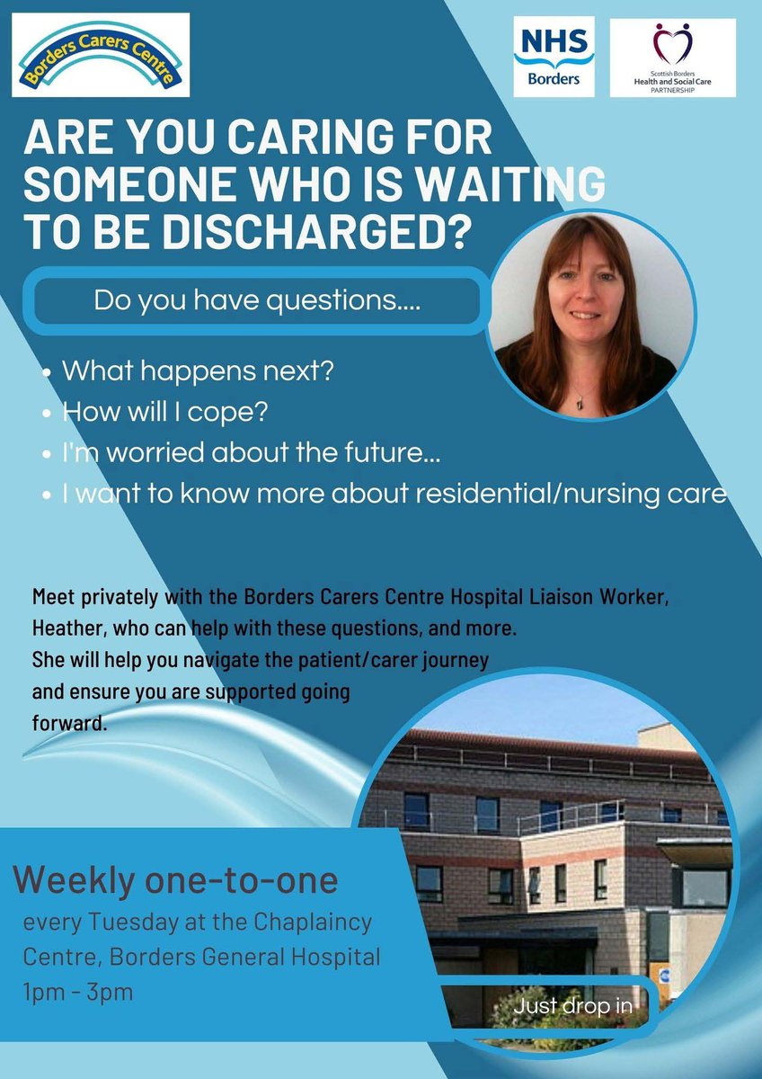 ⏱ Waiting for a loved one to be discharged?

👉 Come and chat to the lovely Heather for one-to-one support in the Tryst at the BGH from 1pm - 3pm today.