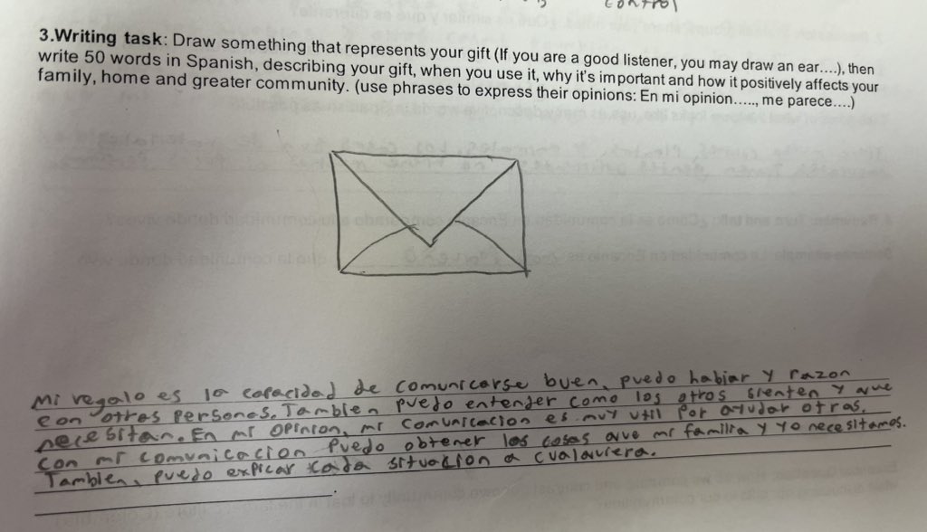 ElmanSenorita22's tweet image. After watching, and analyzing the movie Encanto, and discussing our home and community compared to that of the #TargetLanguage (Colombia), students #reflected on and #wrote about what their #regalo/gift would be and why!@RGAPMobileLive @Rphs_World