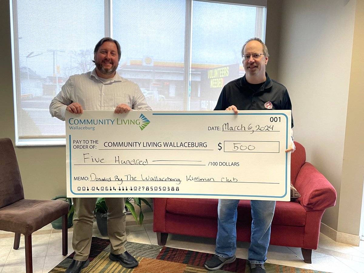 Thank you to the Wallaceburg Kinsmen for their generous donation in support of our Recreational Sports Program! 💙💚
