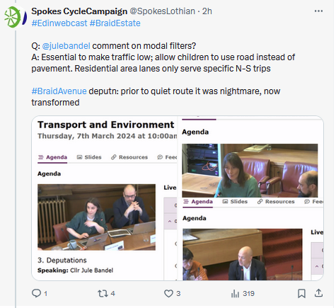 SpokesLothian's tweet photo. @Edinburgh_CC @CyclingEdin @CllrScottArthur @KatrinaFaccenda @DAstonSNP @FinlayMcF @julebandel @SanneDD @kevin_lang @CouncillorCowdy @harts_cyclery @edi_dot_bike @SW20Ed @SpokesPorty @best_edinburgh @InfraSisters @EdCriticalMass @ibikeEdinburgh @johnrobson87 @Cyclesouthedin @POPScotland @KayleighFONeill @blackfordsafer1 @scotgov @JimDensham @keithirving1 @PathsforAll @CyclingScotland @SP_NetZero @SarahBoyack @patrickharvie @carltonreid @laura_laker #Edinwebcast #BraidEstate

Report-->https://t.co/OcFK5H2mCp

@CllrBenParker "sad and angry" at likely decision, making life more dangerous for children from the 6 affected schools

Filters drastically improved traffic levels &amp; speeds; they should be extended to the other areas https://t.co/XeEAhN8zwJ