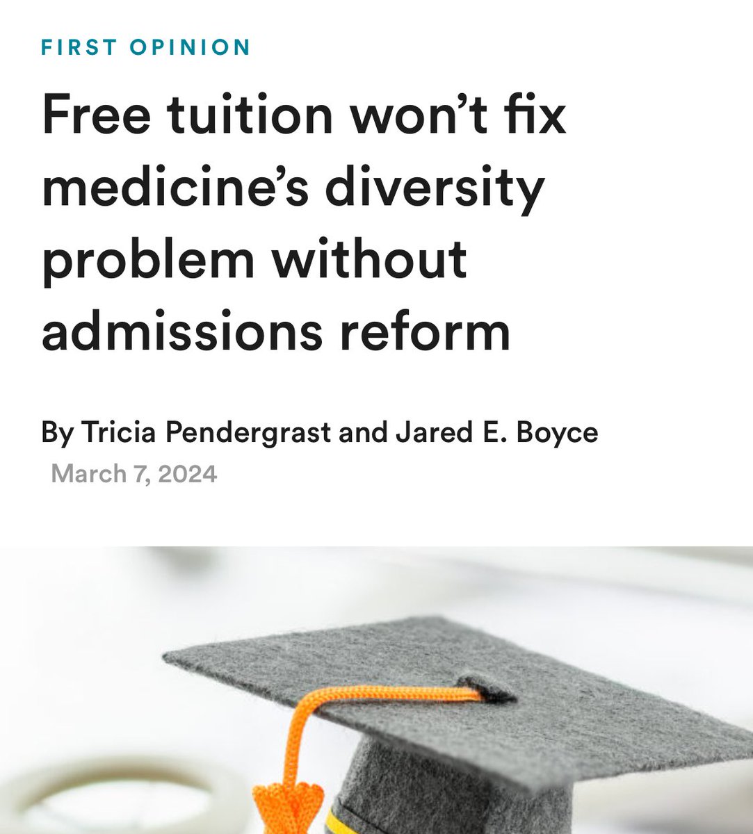 “Relieving the burden of student loan repayment does nothing to address the link between wealth and medical school admissions in the United States.”

Read more from me and <a href="/Jared_Boyce/">Jared Boyce</a> via <a href="/statnews/">STAT</a> here: statnews.com/2024/03/07/fre…