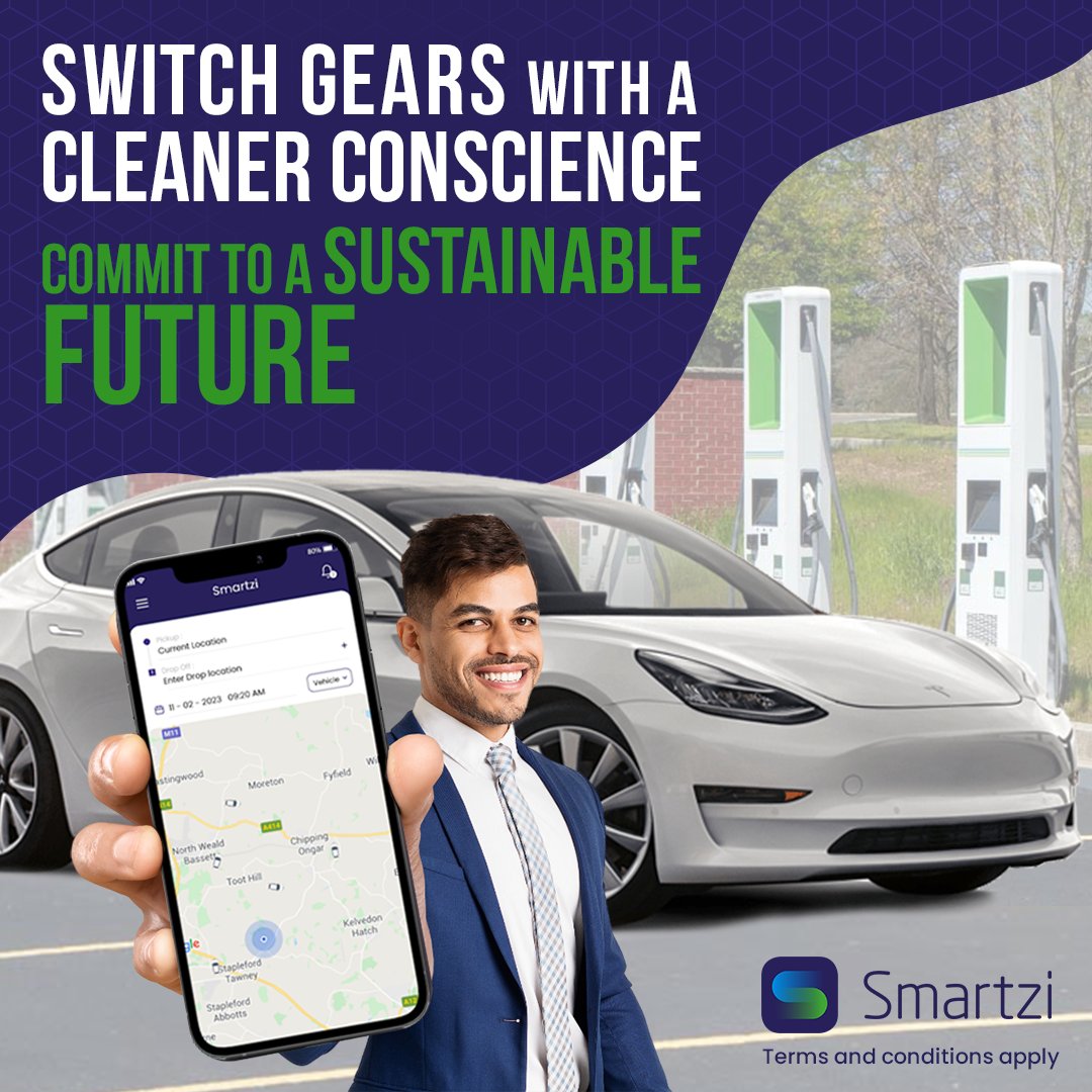 Commit towards building a sustainable future with Smartzi. Go 100% EV with your next booking in London & Greater London! #london #electricvehicles #RideHailing
