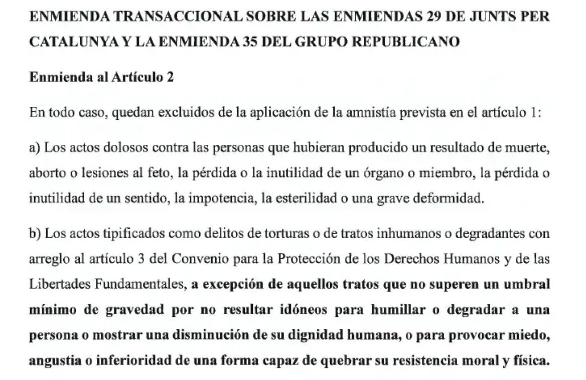 Rafaelarenasgar's tweet photo. Ha pasado.
Se amnistían delitos que pudieran ser considerados como torturas o tratos inhumanos y degradantes si no llegan a quebrar la resistencia física o moral de la víctima.
No hay palabras para esta infamia https://t.co/wJoEsfZ4NK