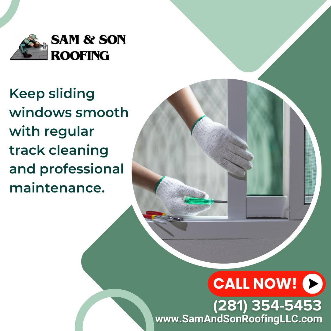Fix sticky sliding windows with track cleaning & silicone lubrication. Are you in New Caney, TX, and need help? Call Sam and Son at (281) 354-5453 for comprehensive window care. We make sure your windows glide smoothly, enhancing your home's comfort. #WindowCare #SmoothSliding
